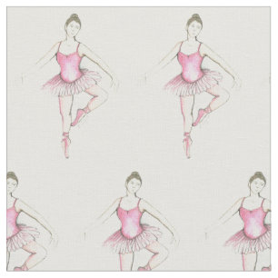 Watercolor Ballerina Ballet Dance Class Pink Tutu Fabric