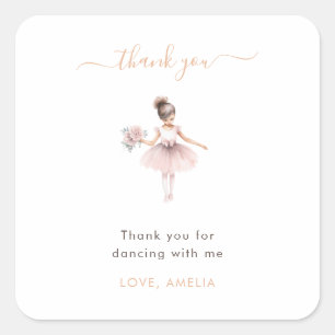 Watercolor Ballerina Birthday Cute Thank you Favou Square Sticker