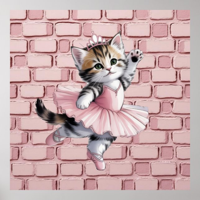 Watercolor Ballerina Kitten Girl Birthday Party  Poster (Front)