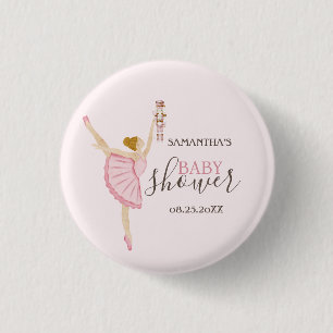 Watercolor Ballerina Nutcracker Pink Baby Shower 3 Cm Round Badge