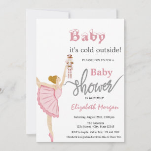 Watercolor Ballerina Nutcracker Pink Baby Shower Invitation