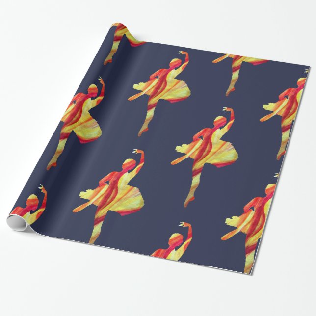 Watercolor Ballerina Silhouette Wrapping Paper (Unrolled)