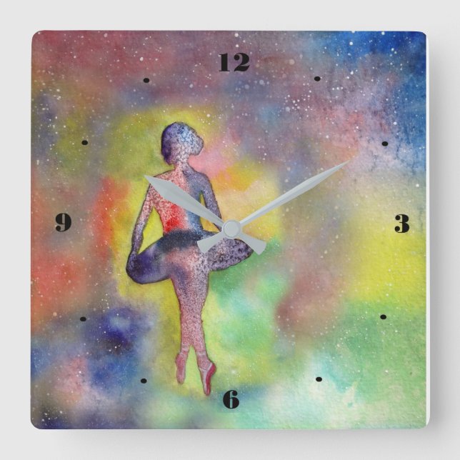 Watercolor Ballerina Space Wall Clock (Front)