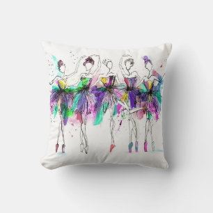 Watercolor Ballerinas: Bright Dance Illustration Cushion