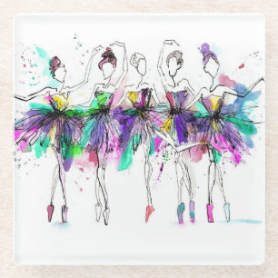 Watercolor Ballerinas: Bright Dance Illustration Glass Coaster