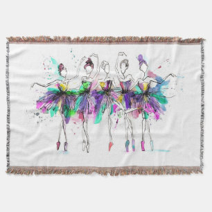 Watercolor Ballerinas: Bright Dance Illustration Throw Blanket