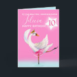 Watercolor ballet granddaughter 10th birthday card<br><div class="desc">Watercolor whimsy swan personalized name and age card. Personalize with your own name and age, reads To our grand daughter Felicia 10 and message inside reads we hope you have a day! Pretty shades of pink, aqua blue, and white. Other matching dancing ballerina swan items available. An original design and...</div>