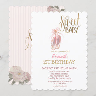 Watercolor Ballet Shoes Striped Birthday  Invitation