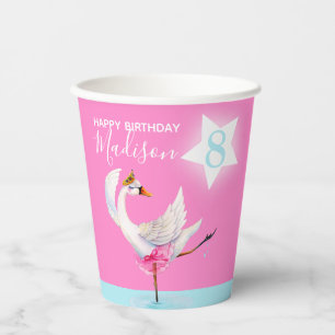 Watercolor ballet swan daughter 8th birthday paper cups