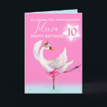 Watercolor ballet swan granddaughter 10th birthday card<br><div class="desc">Watercolor whimsy swan personalized name and age birthday card. Personalize with your own name and age, reads To our beautiful granddaughter Felicia 10 and message inside reads we hope you have a wonderful day! Pretty shades of pink, aqua blue, and white. Other matching dancing ballerina swan items available. An original...</div>