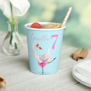 Watercolor ballet swan personalised 7th birthday paper cups
