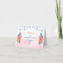 Watercolor Balloon Birthday Folded Thank You Card