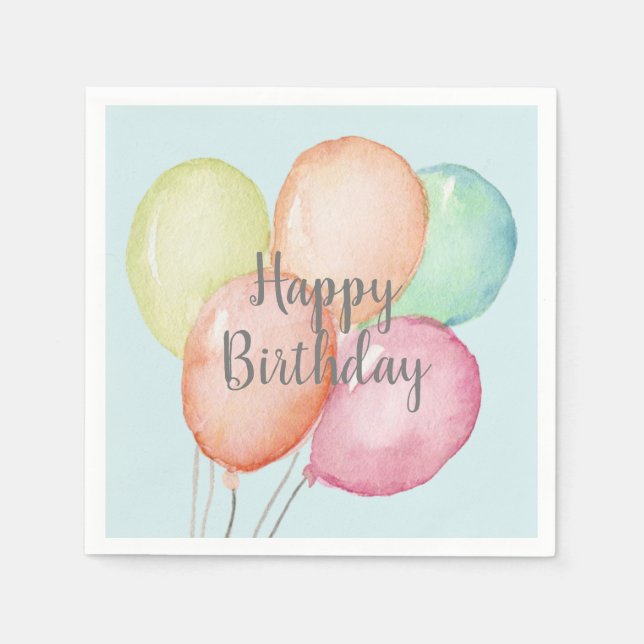 Watercolor Balloon Bunch Blue Birthday Party Napkin (Front)