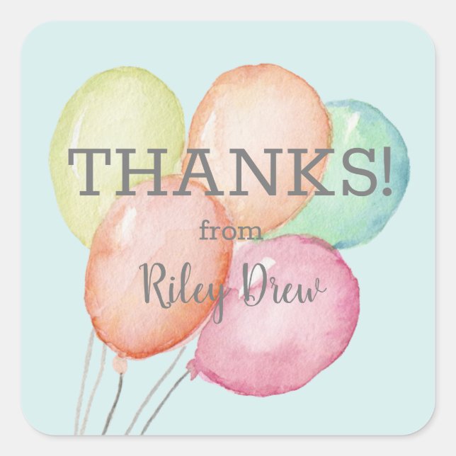 Watercolor Balloon Bunch Thank You Square Sticker (Front)