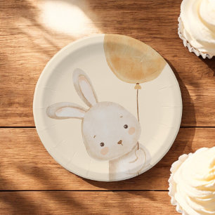 Watercolor Balloon Bunny Baby Shower Paper Plates