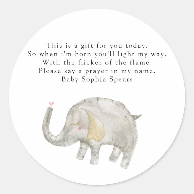 Watercolor Balloon Elephant - Prayer Candle Label (Front)