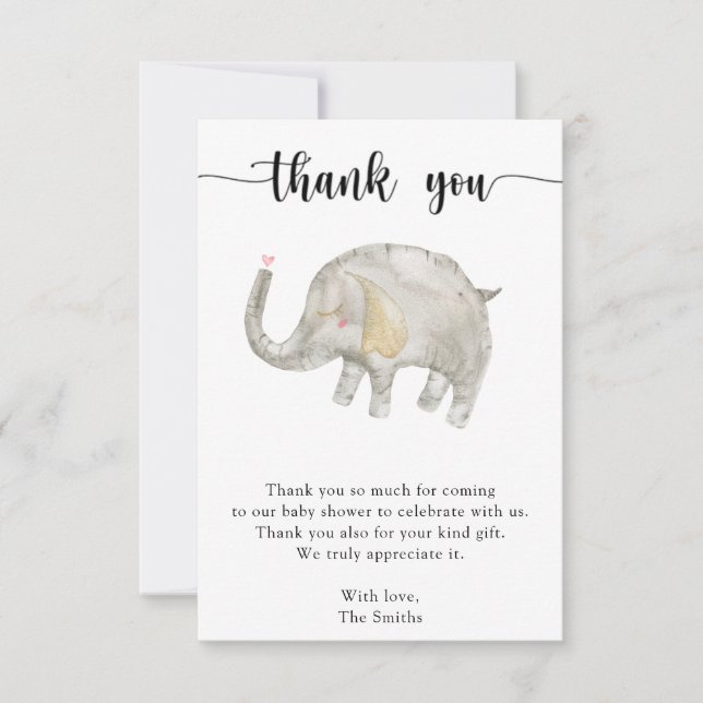 Watercolor balloon elephant thank you  card (Front)