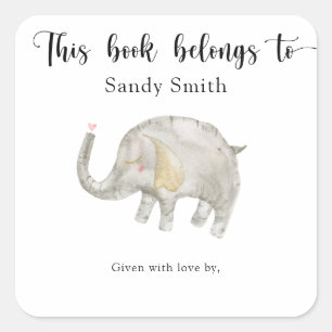 Watercolor balloon Elephant - this book belongs to Square Sticker