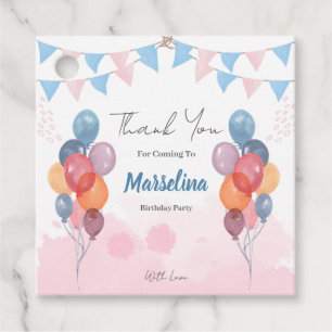 Watercolor Balloon girl birthday party Favour Tags