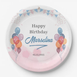 Watercolor Balloon girl birthday party Paper Plate