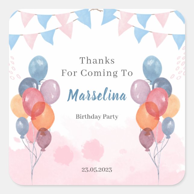 Watercolor Balloon girl birthday party Sticker (Front)