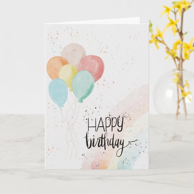 Watercolor Balloon Modern  Happy birthday Card (Yellow Flower)