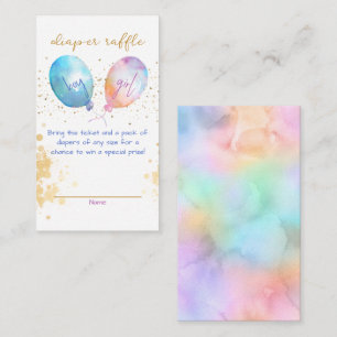 Watercolor Balloon Pink Blue Twin Diaper Raffle Enclosure Card