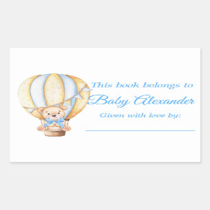Watercolor Balloon Teddy Bear Bookplate Labels