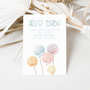 Watercolor Balloon Theme Baby Shower Invitation