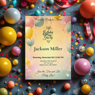Watercolor Balloons 5th Birthday Party Invitation