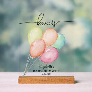 Watercolor Balloons Baby Shower Favours Acrylic Sign