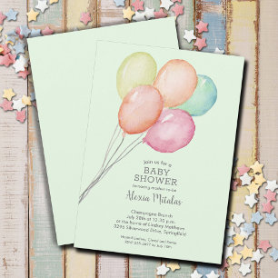 Watercolor Balloons Baby Shower Invitation