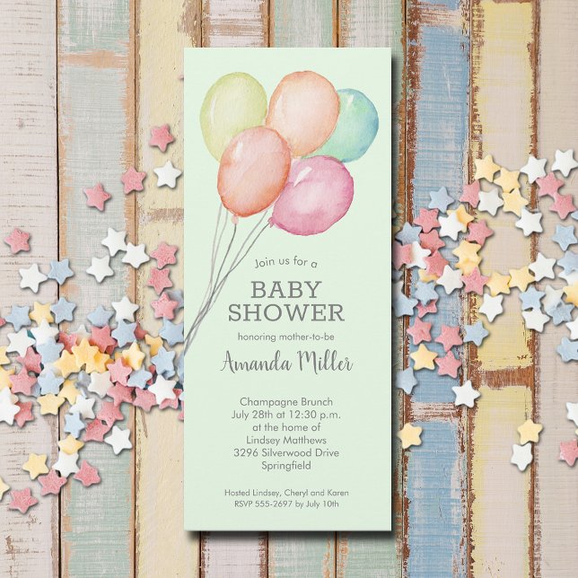 Watercolor Balloons Baby Shower Invitation (Watercolor balloons unisex baby shower invitations, PRINTED and/or INSTANT DOWNLOAD)