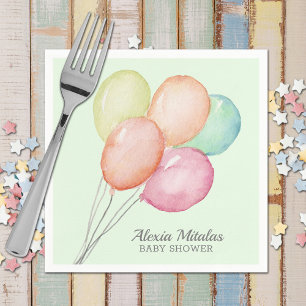Watercolor Balloons Baby Shower Unisex Mint Napkin