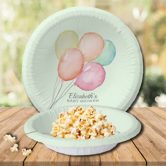 Watercolor Balloons Baby Shower Unisex Paper Plate (Watercolor Balloons Green Unisex Baby Shower Paper Bowls)