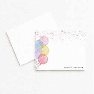 Watercolor Balloons Birthday Note Card