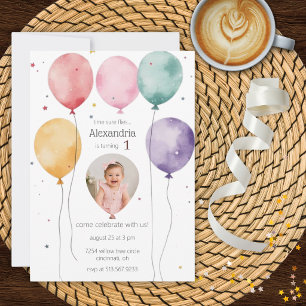 Watercolor Balloons Birthday Party Invitation