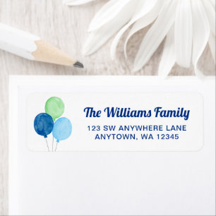 Watercolor Balloons Blue Green Return Address