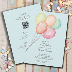 Watercolor Balloons Boy Baby All In One Shower Invitation