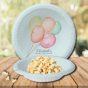 Watercolor Balloons Boy Baby Shower Paper Plate
