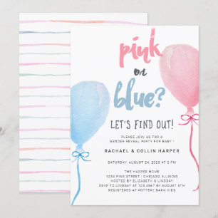 Watercolor Balloons Gender Reveal Baby Shower Invitation