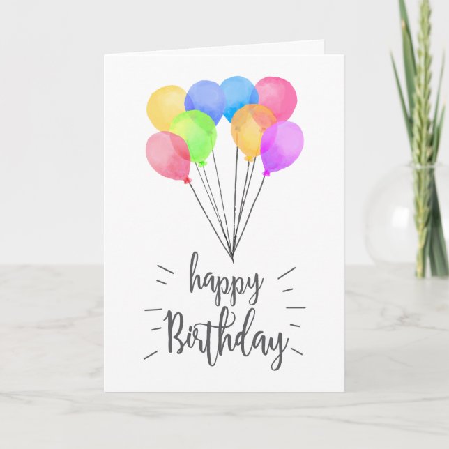Watercolor Balloons Happy Birthday Greeting Card (Front)