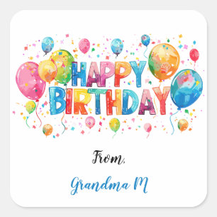 Watercolor Balloons Happy Birthday Square Sticker