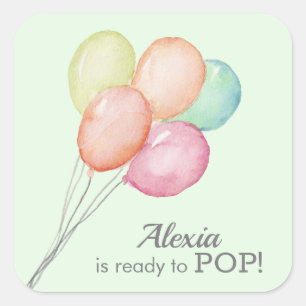 Watercolor Balloons on Mint Baby Shower Square Sticker