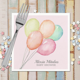 Watercolor Balloons on Pink Baby Shower Napkin