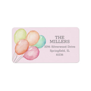Watercolor Balloons Pink Address Label