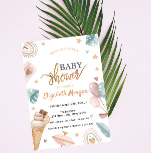 Watercolor Balloons Rainbow Ice cream Baby Shower  Invitation