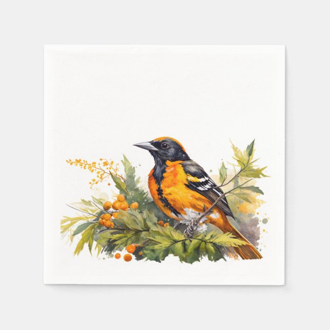 Watercolor Baltimore Oriole Napkin (Front)