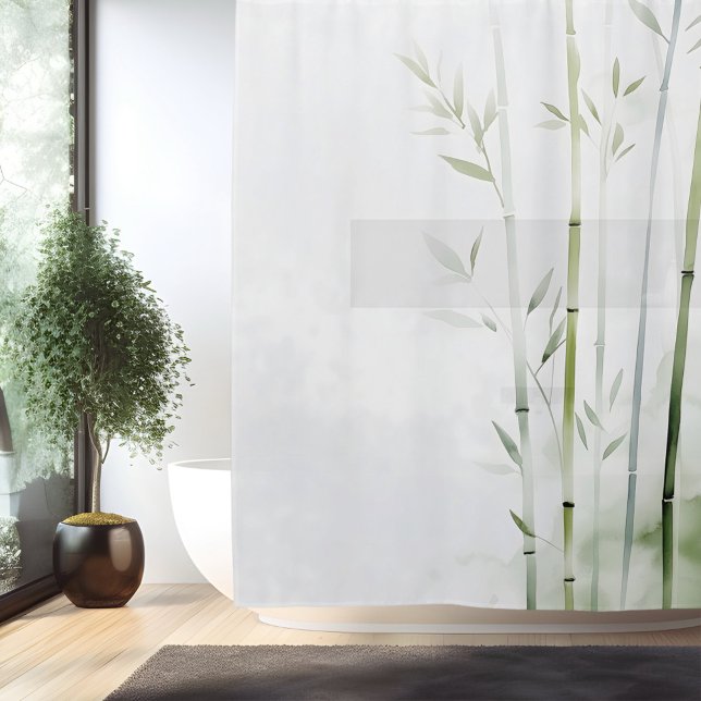 Watercolor Bamboo Forest Retreat Japanese Style Shower Curtain (Creator Uploaded)