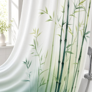 Watercolor Bamboo Forest Retreat Japanese Style Shower Curtain